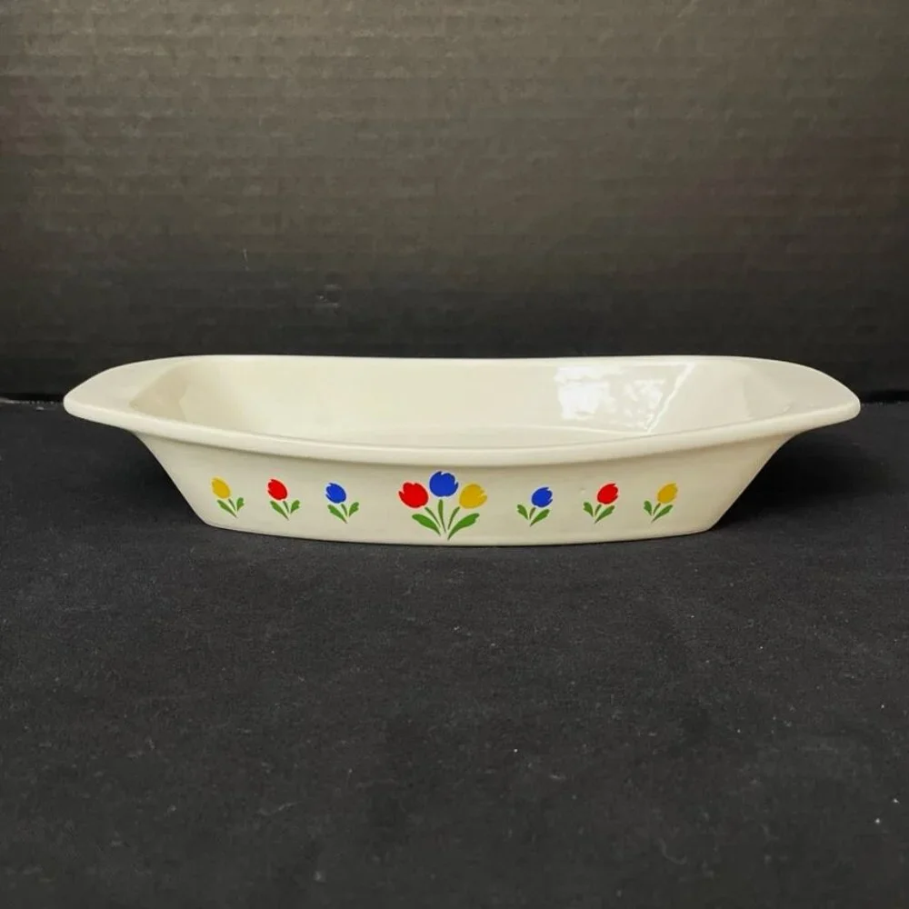 Vintage Tulip Tyme Stoneware Collection 10” Oval Casserole Dish Made in Japan